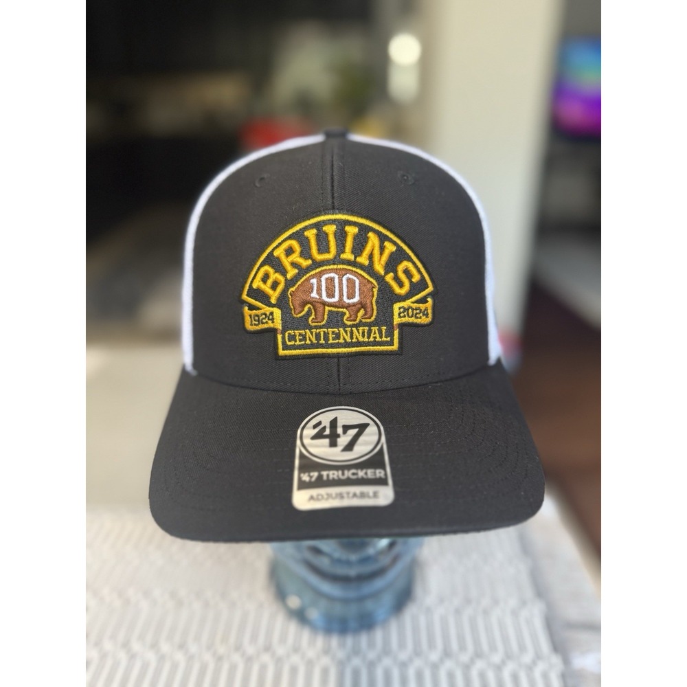 '47 Brand Boston Bruins Centennial 100th Adjustable Trucker Snapback Black Cap